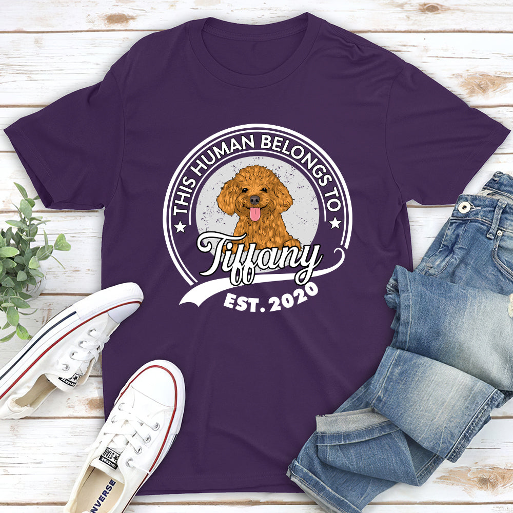 Personalized Custom Unisex 'Human Belongs To Dog Couple' T-shirt - Ideal Gift for Pet Lovers