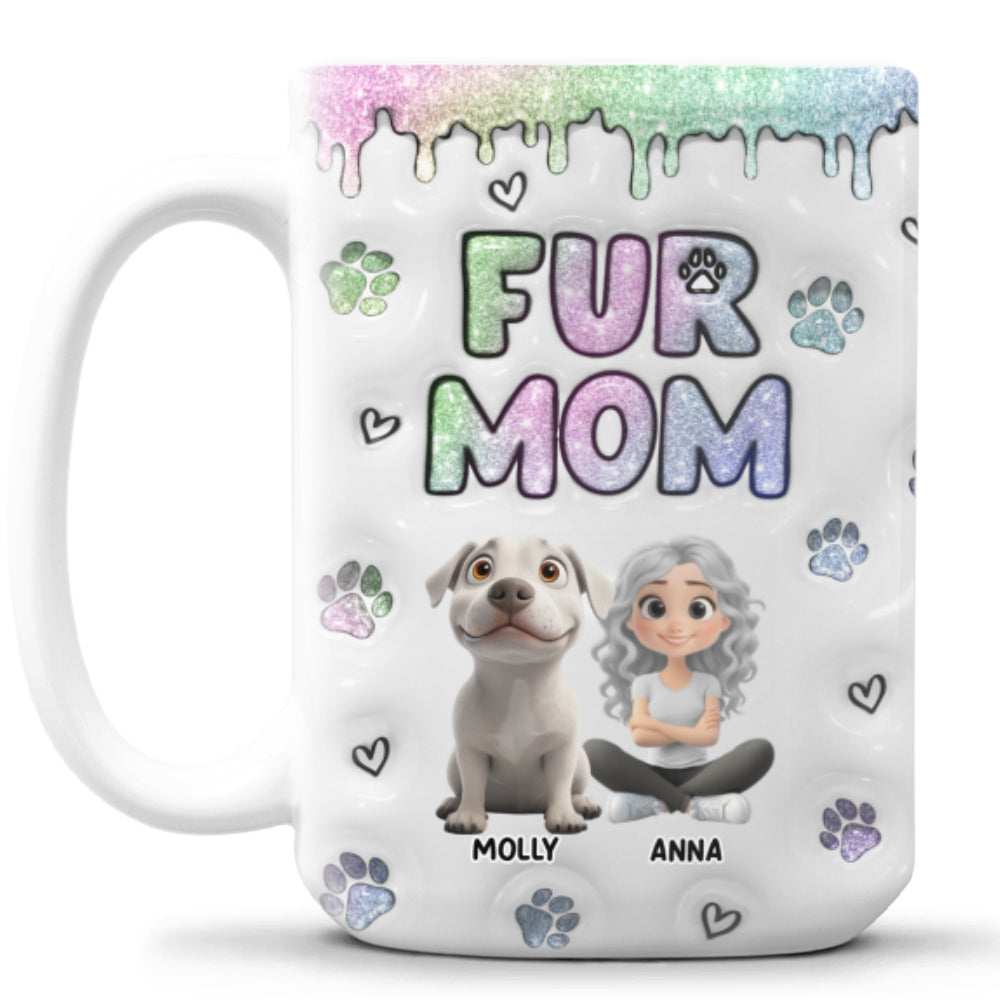 Charming Personalized Custom 3D Inflated Effect Lovely Chibi Fur Mom Mug - 11oz & 15oz
