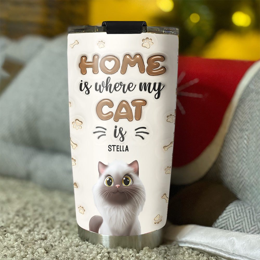 Home Is Where My Cats Are - Personalized Custom 3D Inflated Effect 20oz Stainless Steel Tumbler with Thousands of Cool Designs