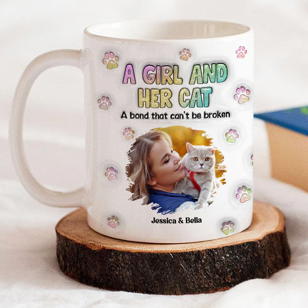 Personalized Custom 3D Inflated Effect Mug with A Girl And Her Cat Photo