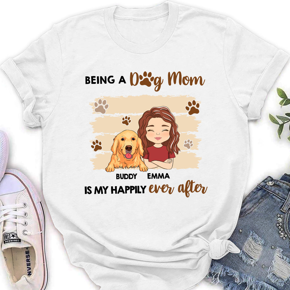 Being A Happy Dog Mom - Personalized Custom Women's Cotton Blend T-shirt with Feminine Pattern