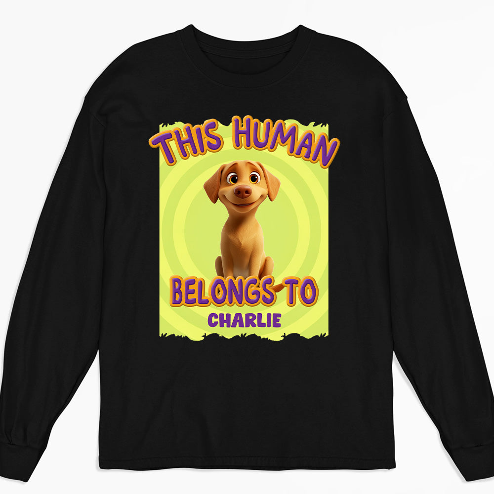 Exclusive 'This Human Belongs To Us' Cartoon Photo Personalized Custom Long Sleeve Unisex T-Shirt
