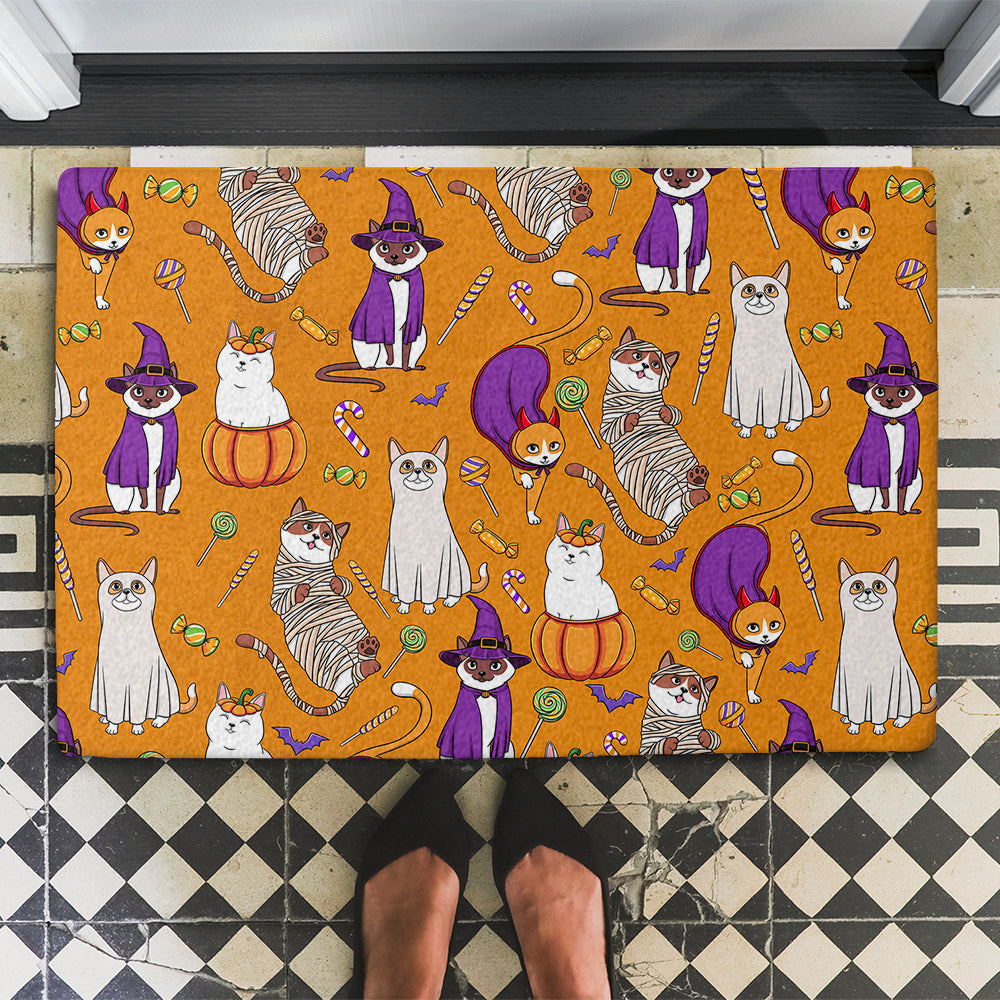 Halloween Pattern Cat Personalized Doormat with Dog's Picture - Ideal Gift for Pet Lovers