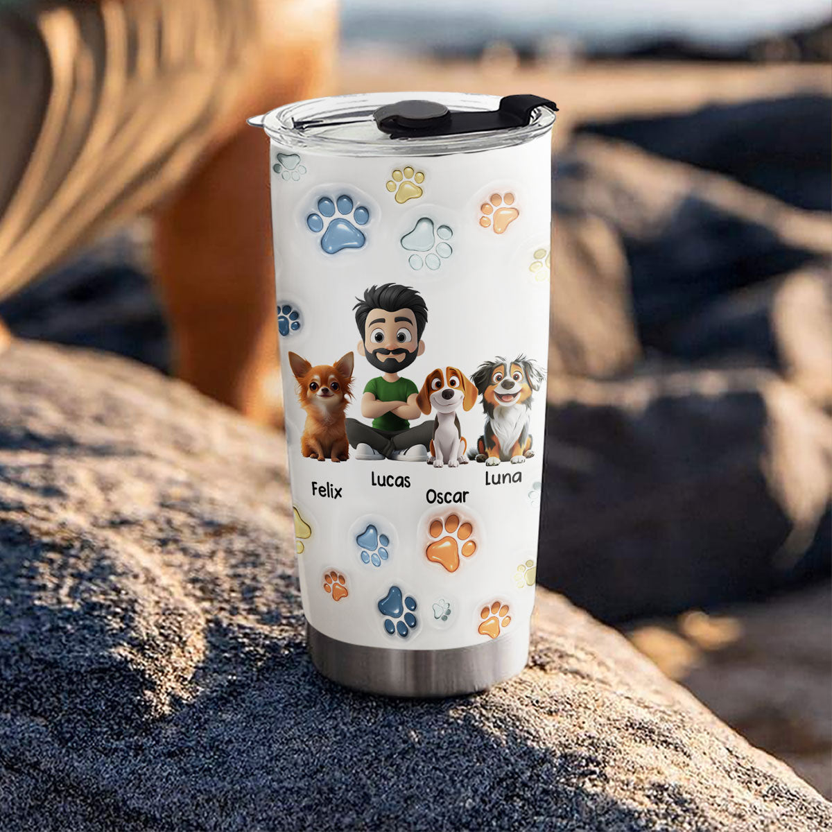Best Dog Dad - Personalized Custom 3D Inflated Effect Stainless Steel 20oz Tumbler with BPA-Free Lid