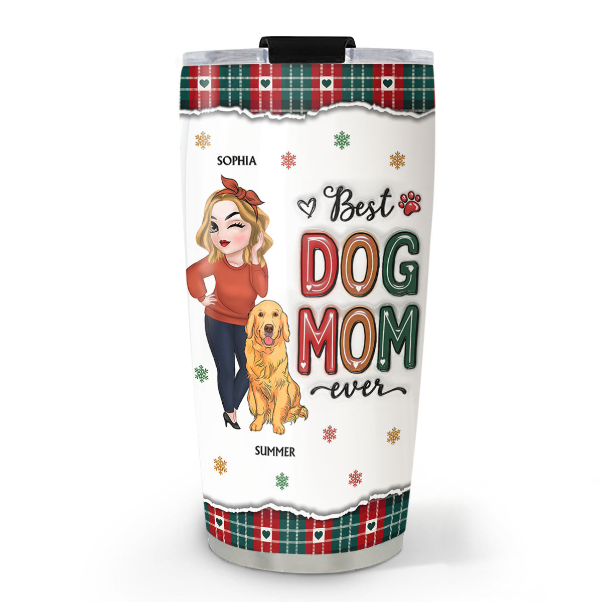 Best Dog Mom Ever Merry Christmas - Personalized Custom 3D Inflated Effect 20oz Stainless Steel Tumbler for All Occasions