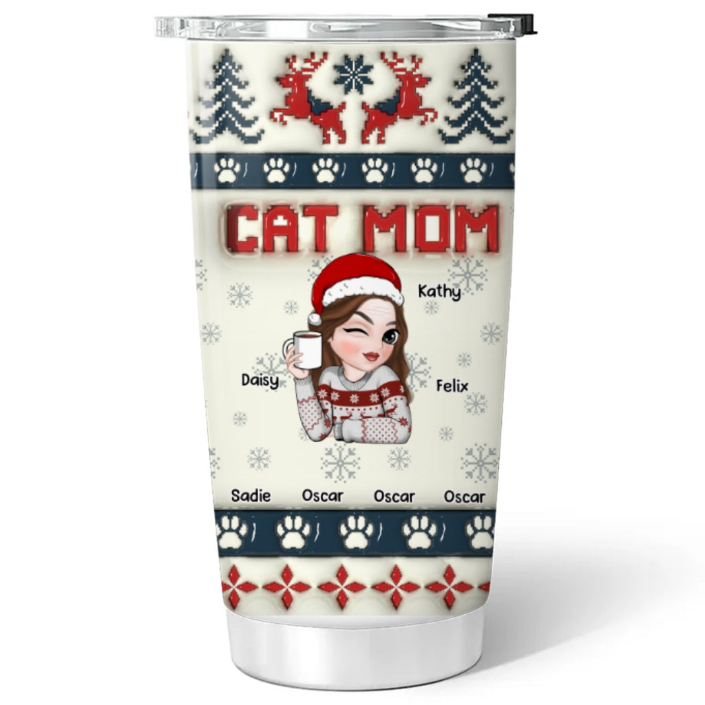 Cat Mom Pixel - Personalized Custom 3D Inflated Effect 20oz Stainless Steel Tumbler for All Occasions