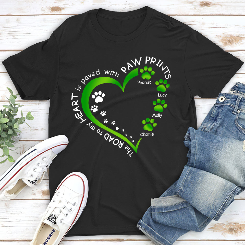 My Heart With Paw Prints - Personalized Custom Unisex 5.3 oz Heavy Cotton T-shirt for Pet Lovers