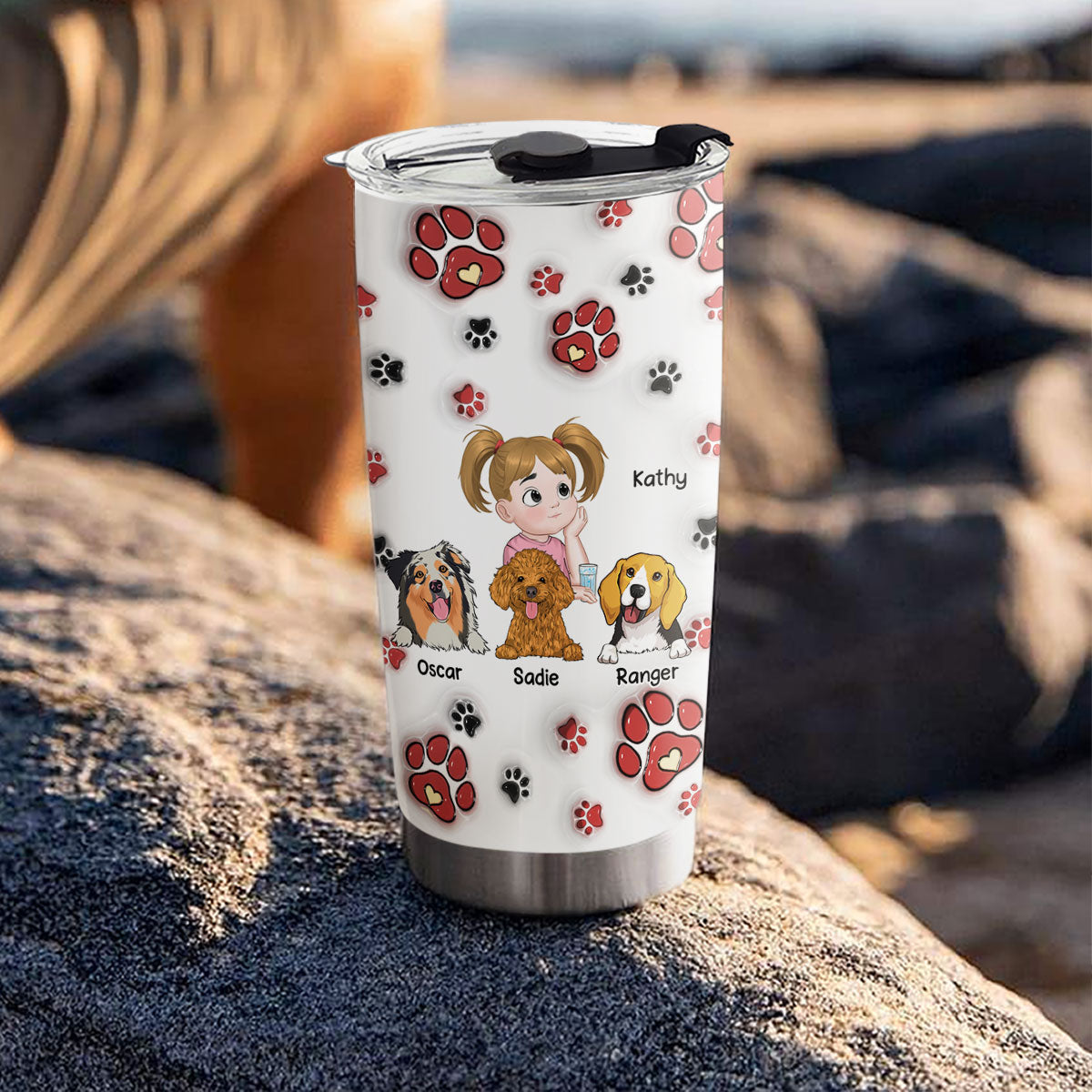Love Dog Family - Personalized Custom 3D Inflated Effect 20oz Stainless Steel Tumbler for Cold and Hot Drinks