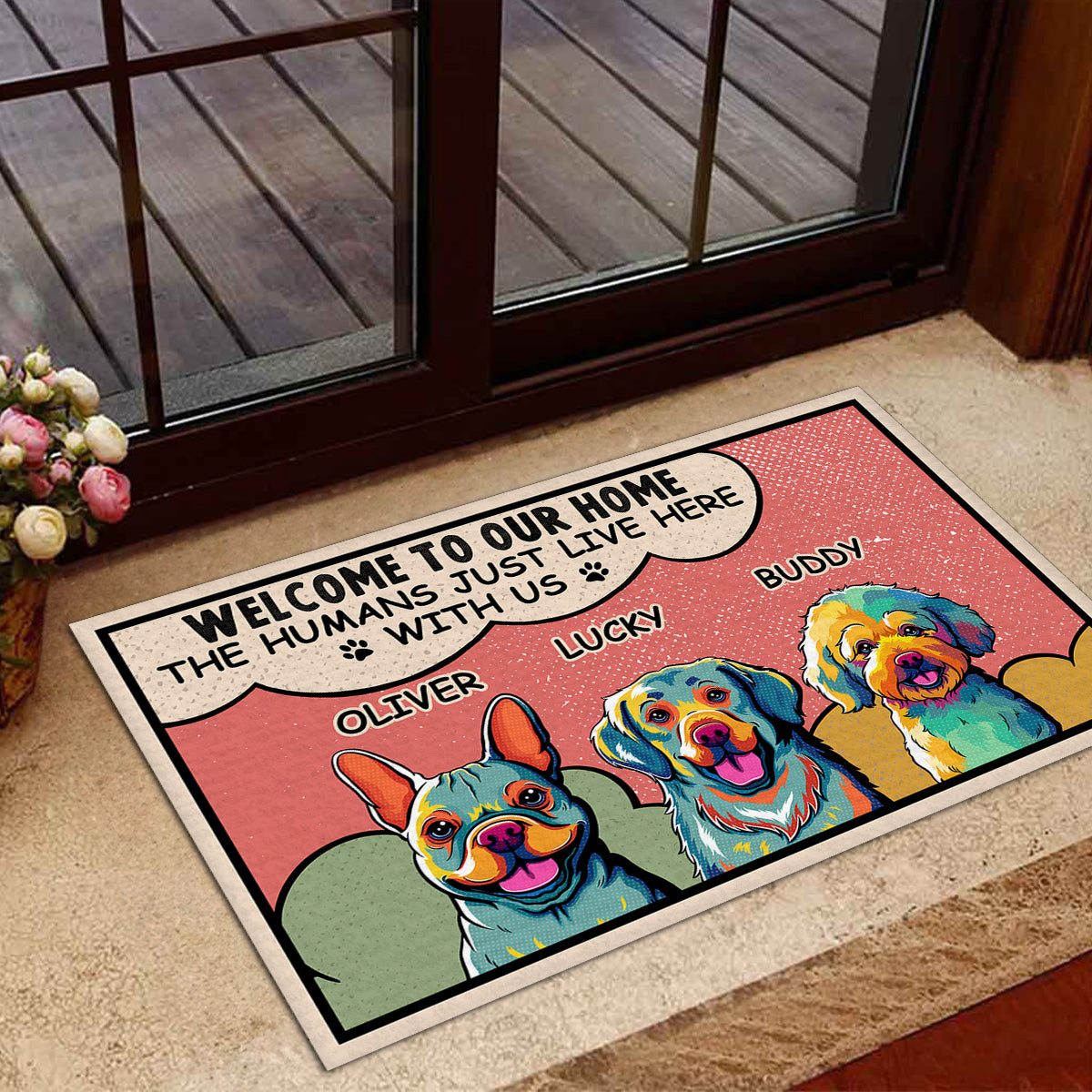 Humans Just Live Here - Personalized Custom Doormat with Your Beloved Cat or Dog's Picture