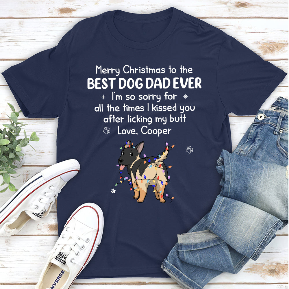 Merry Christmas I Kissed You - Personalized Custom Unisex 5.3 oz T-shirt for Pet Lovers