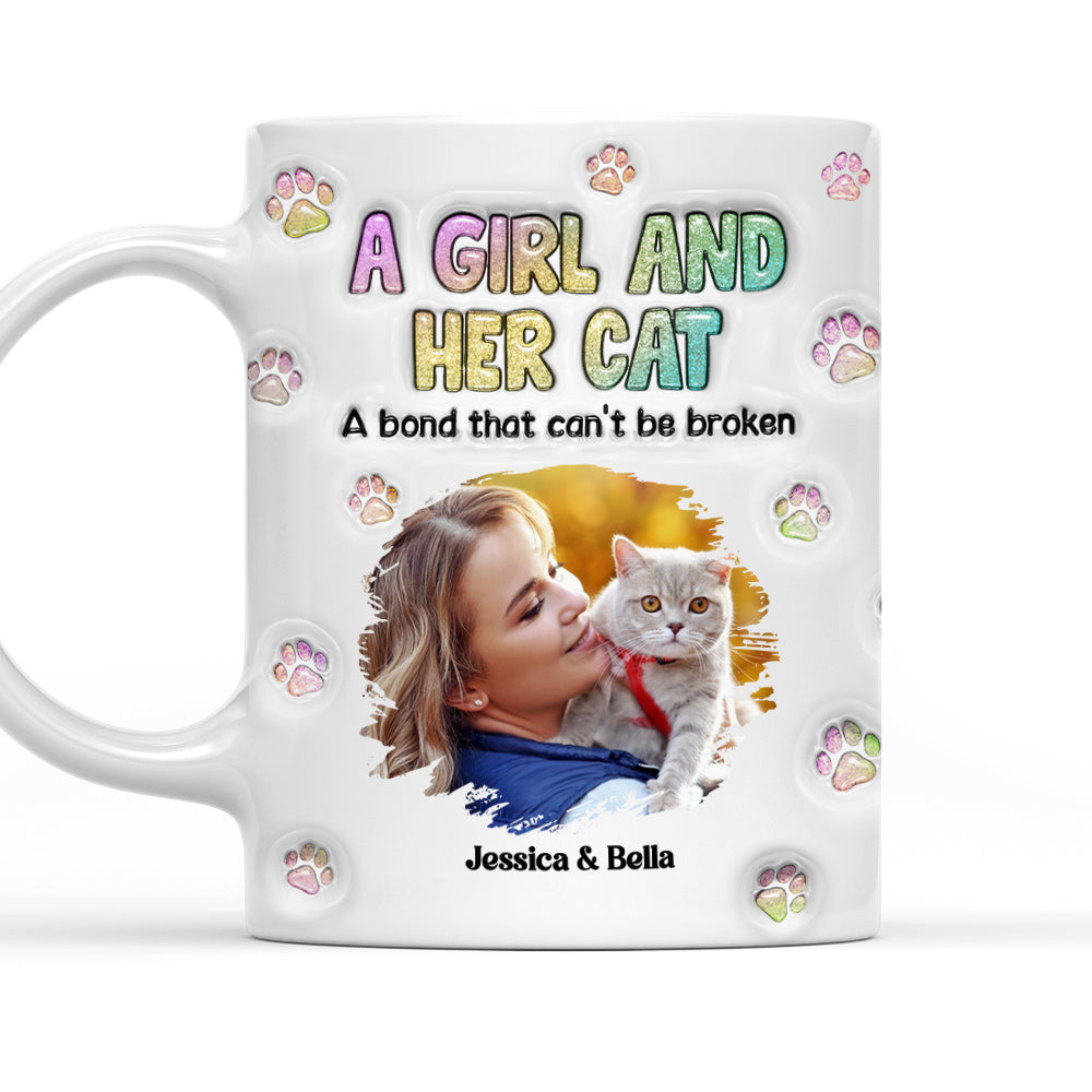 Personalized Custom 3D Inflated Effect Mug with A Girl And Her Cat Photo