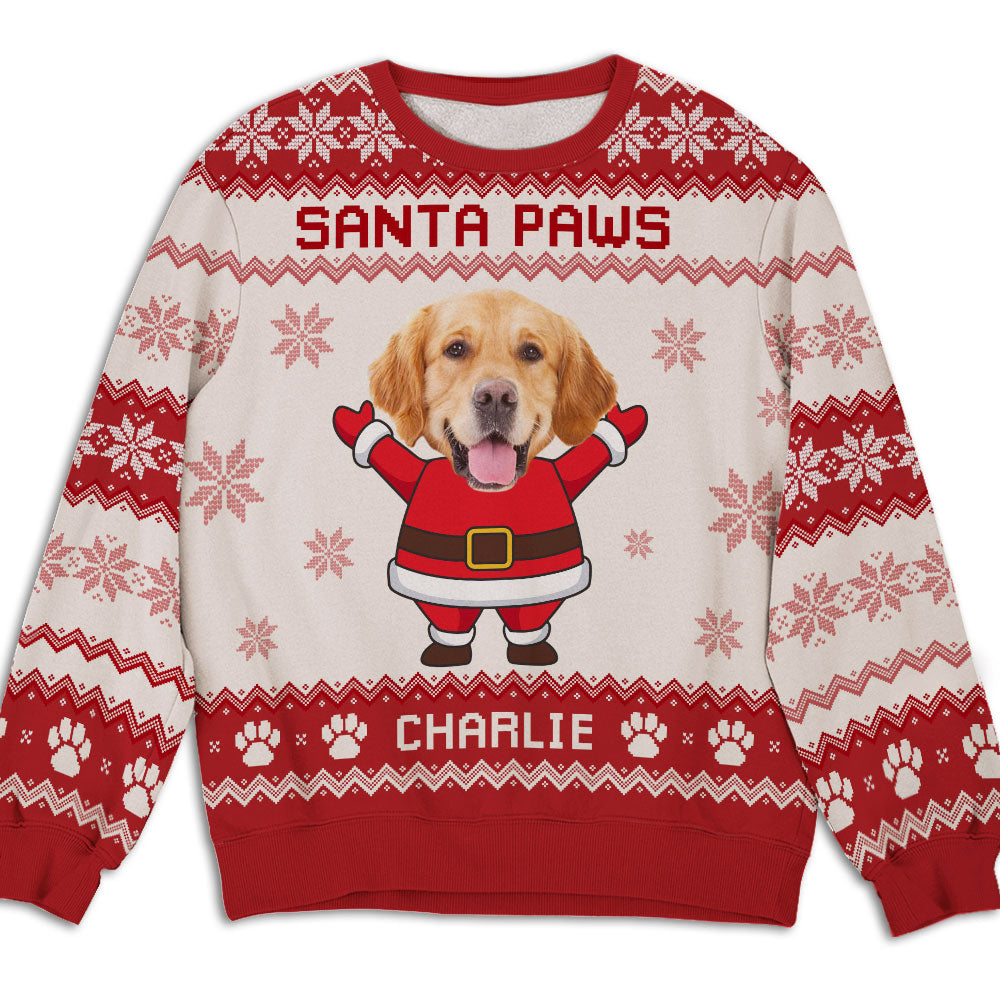 Santa Paws Dog Face - Exclusive Personalized Custom Photo All-Over-Print Unisex 8.8 oz Sweatshirt