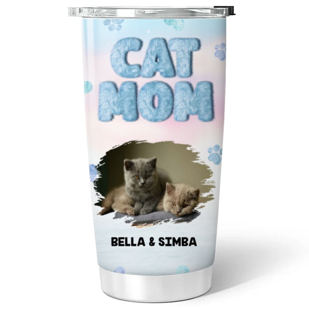 Personalized Custom Fluffy Cat Mom Photo Tumbler - 20oz High - Quality Stainless Steel