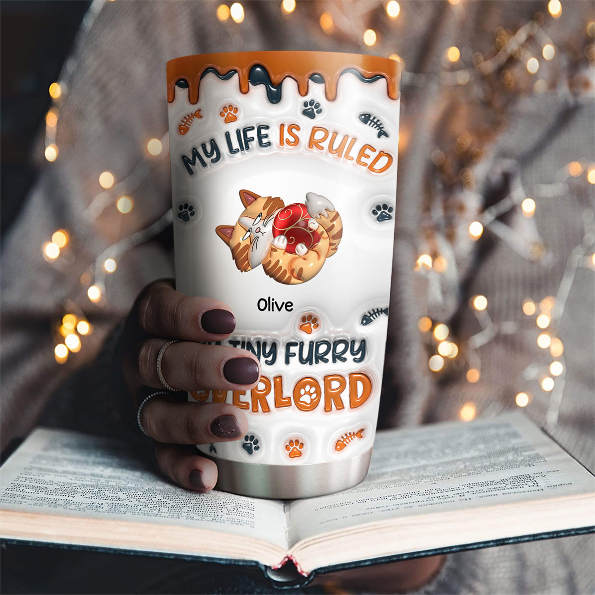 Unique Personalized Custom 3D Inflated Effect Tumbler: Ruled By Tiny Furry Overlords
