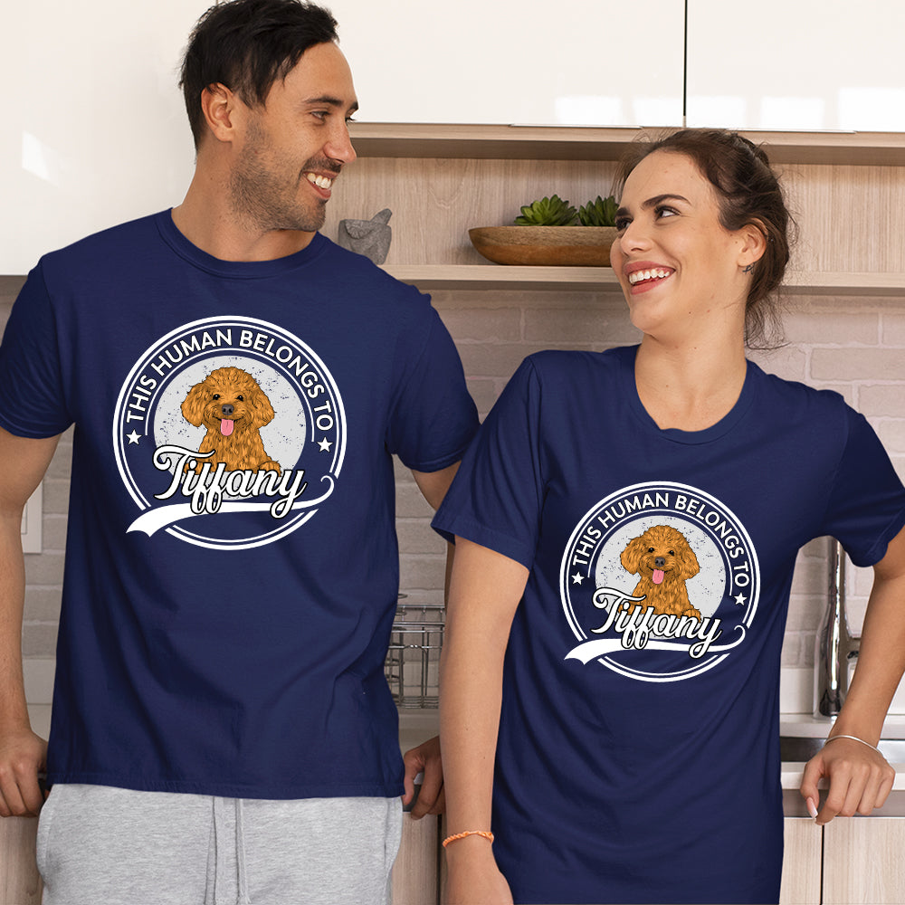 Personalized Custom Unisex 'Human Belongs To Dog Couple' T-shirt - Ideal Gift for Pet Lovers