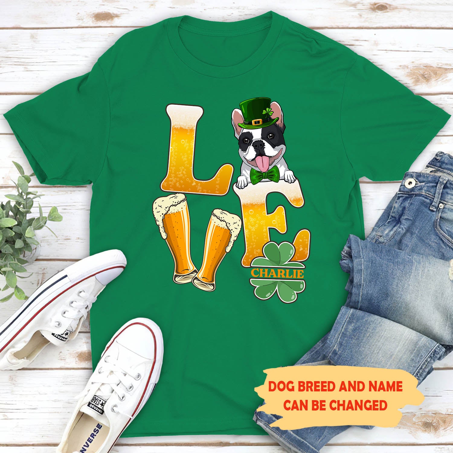 St. Patrick's Day - Beer Love Dog Personalized Custom Unisex 5.3 oz T-shirt