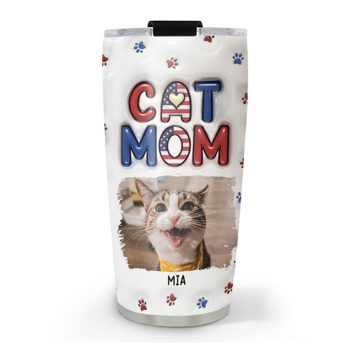 Lovely Cat Mom Version 3 Personalized Custom 3D Inflated Effect 20oz Stainless Steel Tumbler with Thousands of Cool Designs