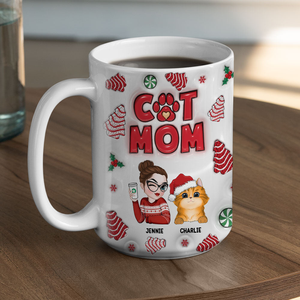 Cat Mom Tree Design Personalized Custom 3D Inflated Effect 11oz/15oz Ceramic Mug