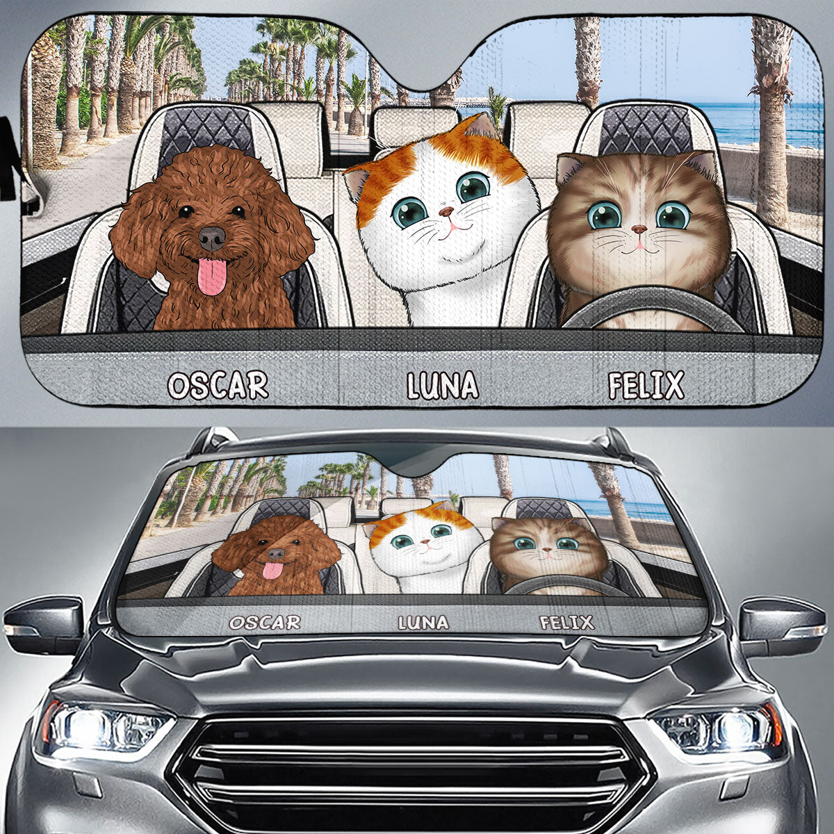 Customizable Funny Dogs And Cats Personalized Car Sunshade - Protect Your Vehicle from UV Rays