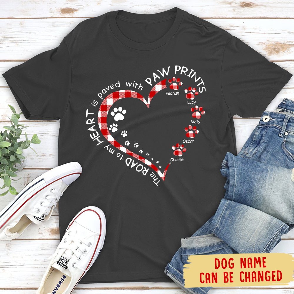 My Heart With Paw Prints - Personalized Custom Unisex 5.3 oz Heavy Cotton T-shirt for Pet Lovers