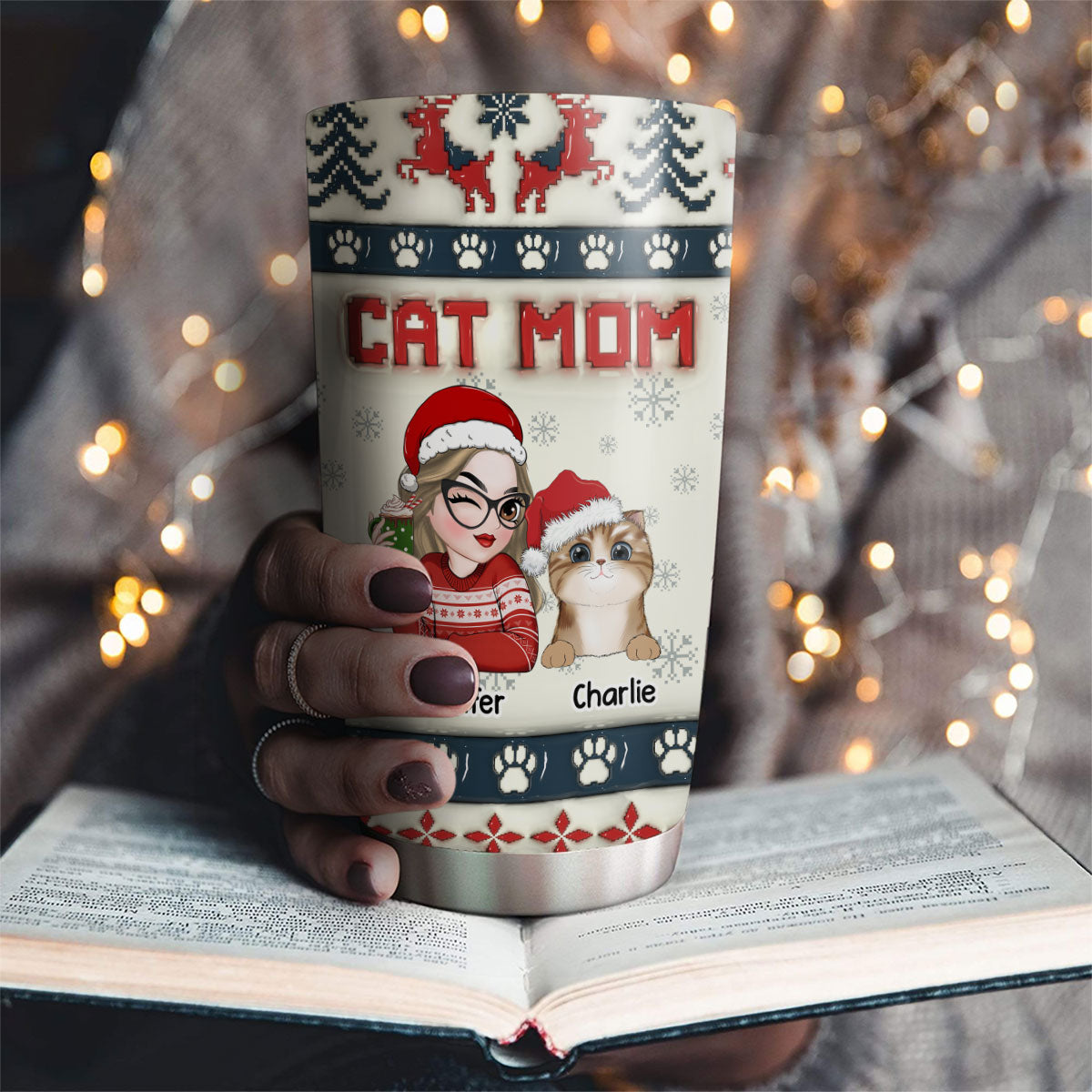Cat Mom Pixel - Personalized Custom 3D Inflated Effect 20oz Stainless Steel Tumbler for All Occasions