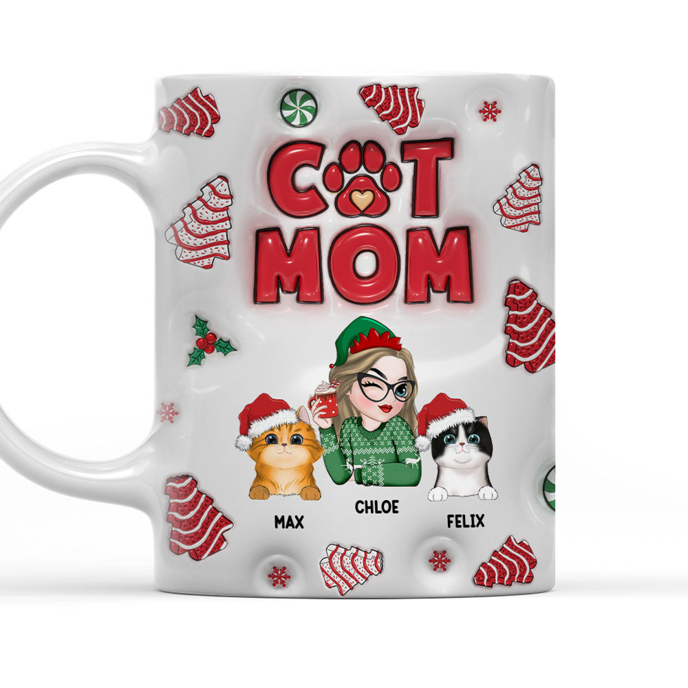 Cat Mom Tree Design Personalized Custom 3D Inflated Effect 11oz/15oz Ceramic Mug