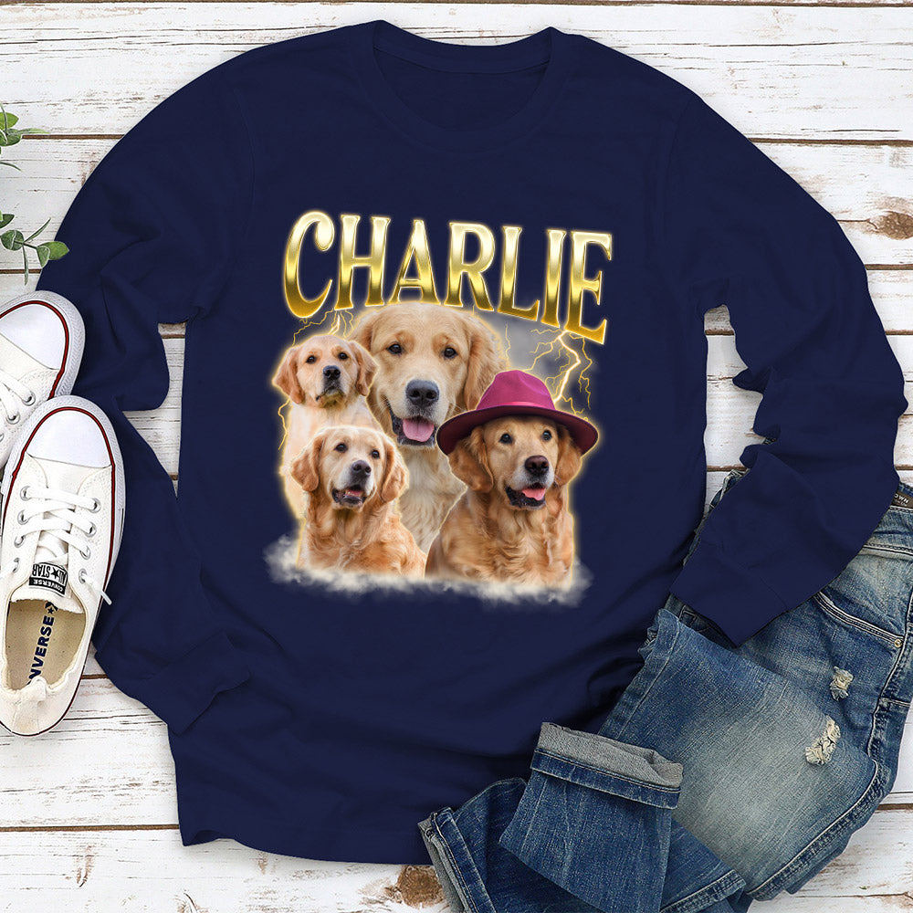 Custom Pet Face Vintage Version 3 - Personalized Custom Unisex 6.0 oz Long Sleeve T-shirt for Pet Lovers