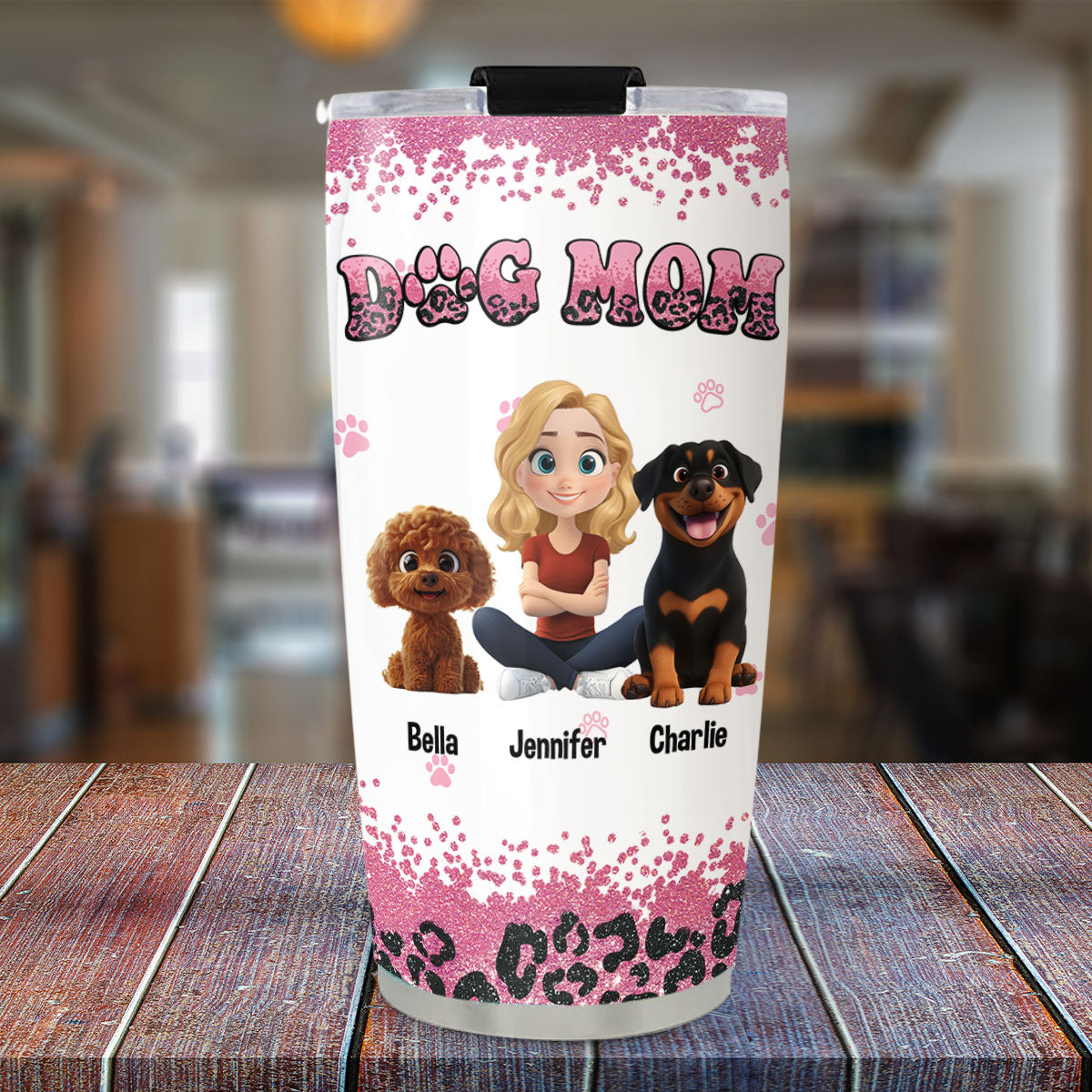 Personalized Custom Dog Mom Pink Leopard 20oz Tumbler