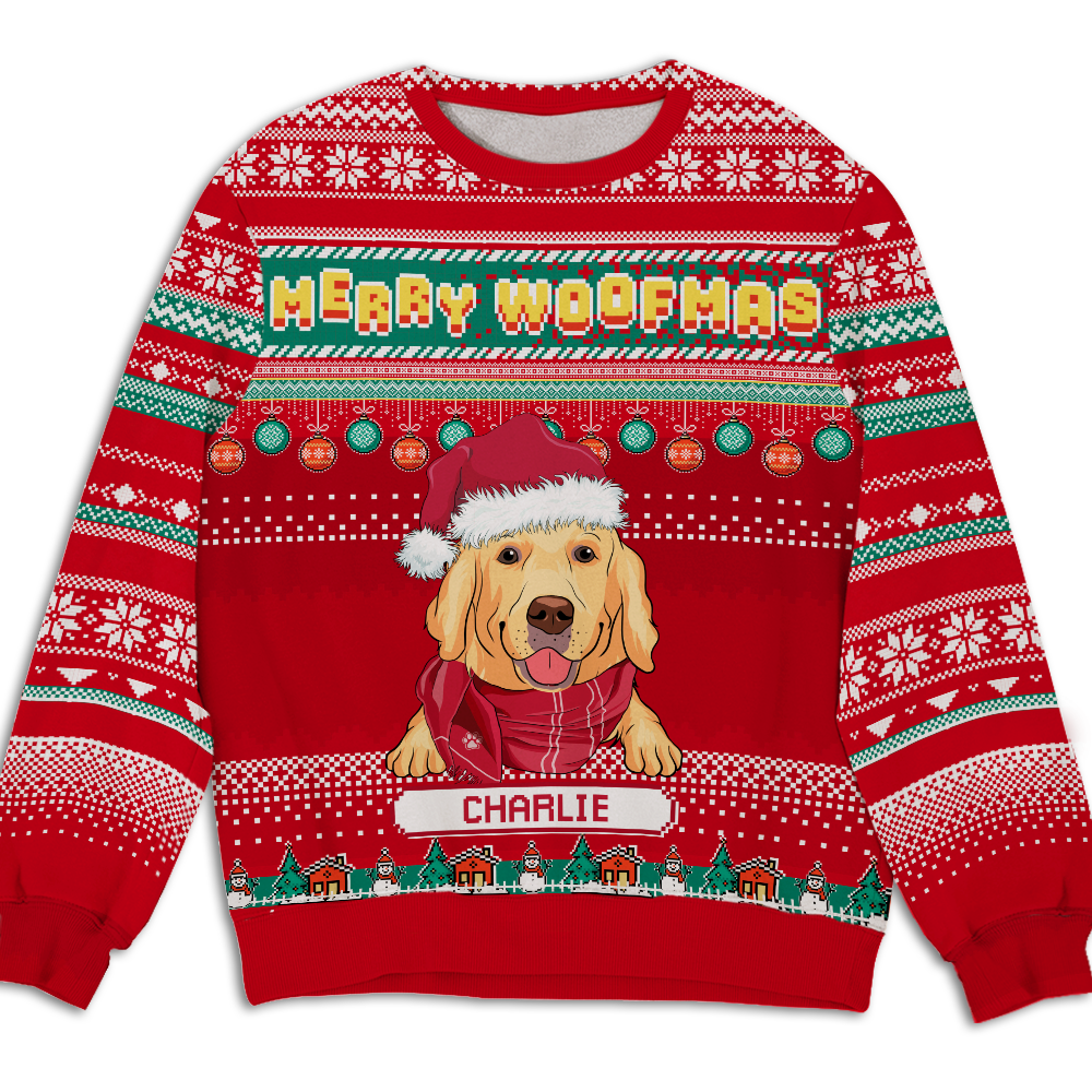 Merry Woofmas - Exclusive Personalized Custom All-Over-Print Unisex Sweatshirt for Pet Lovers