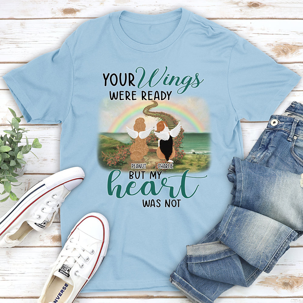 Your Wings Were Ready Rainbow - Personalized Custom Unisex 5.3 oz Memorial T-shirt for Pet Lovers