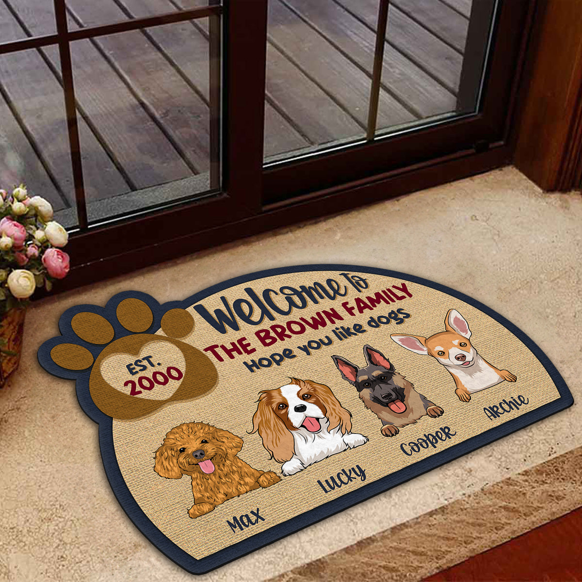 Welcome To Our Family - Exclusive Personalized Custom Doormat with Dog Picture for Pet Lovers