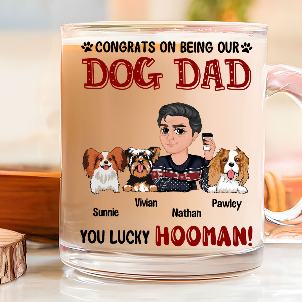 Unique Personalized Custom Glass Mug for Dog Moms and Dads - Congrats on Your Special Role