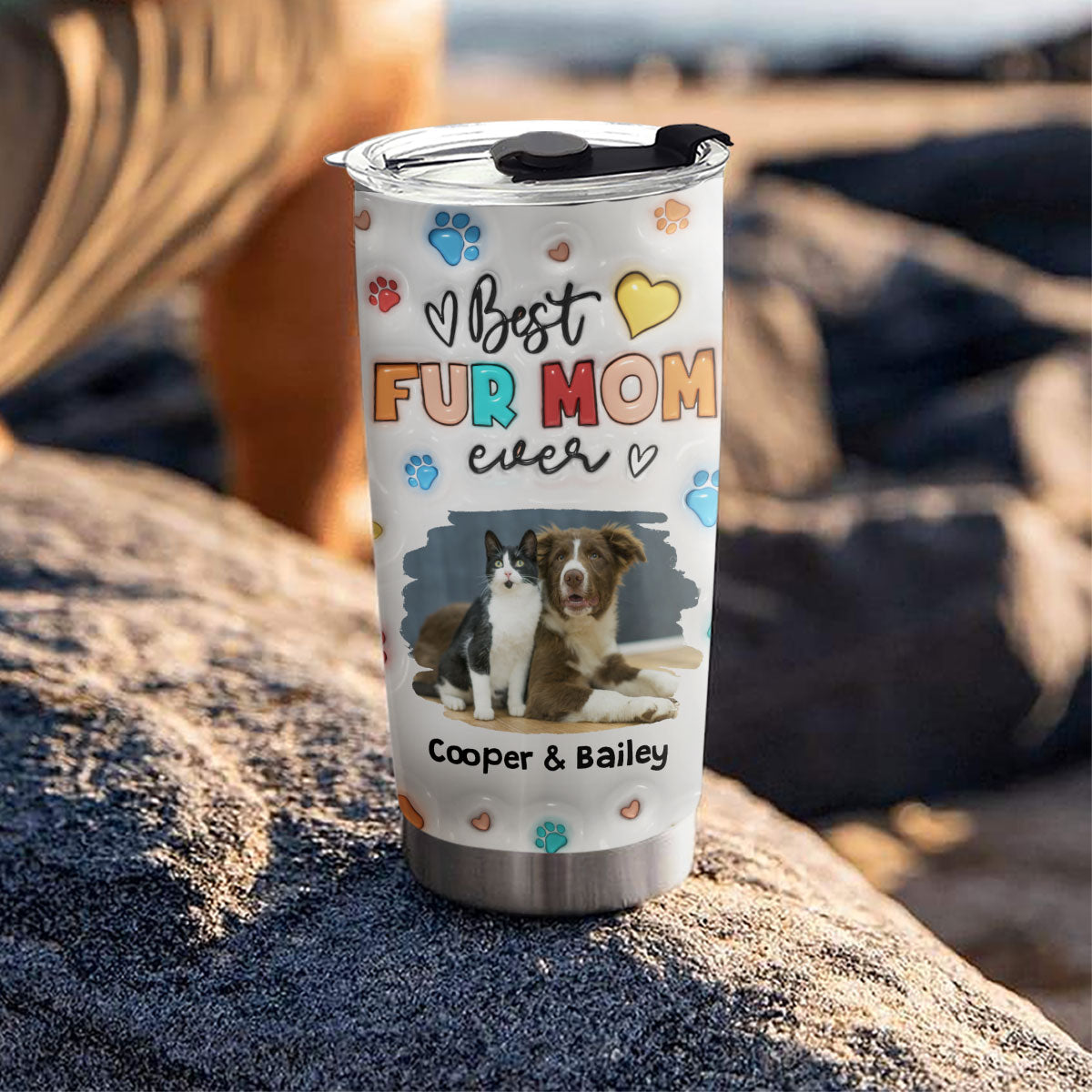 Proud To Be Fur Mom Personalized Custom 3D Inflated Effect 20oz Stainless Steel Tumbler
