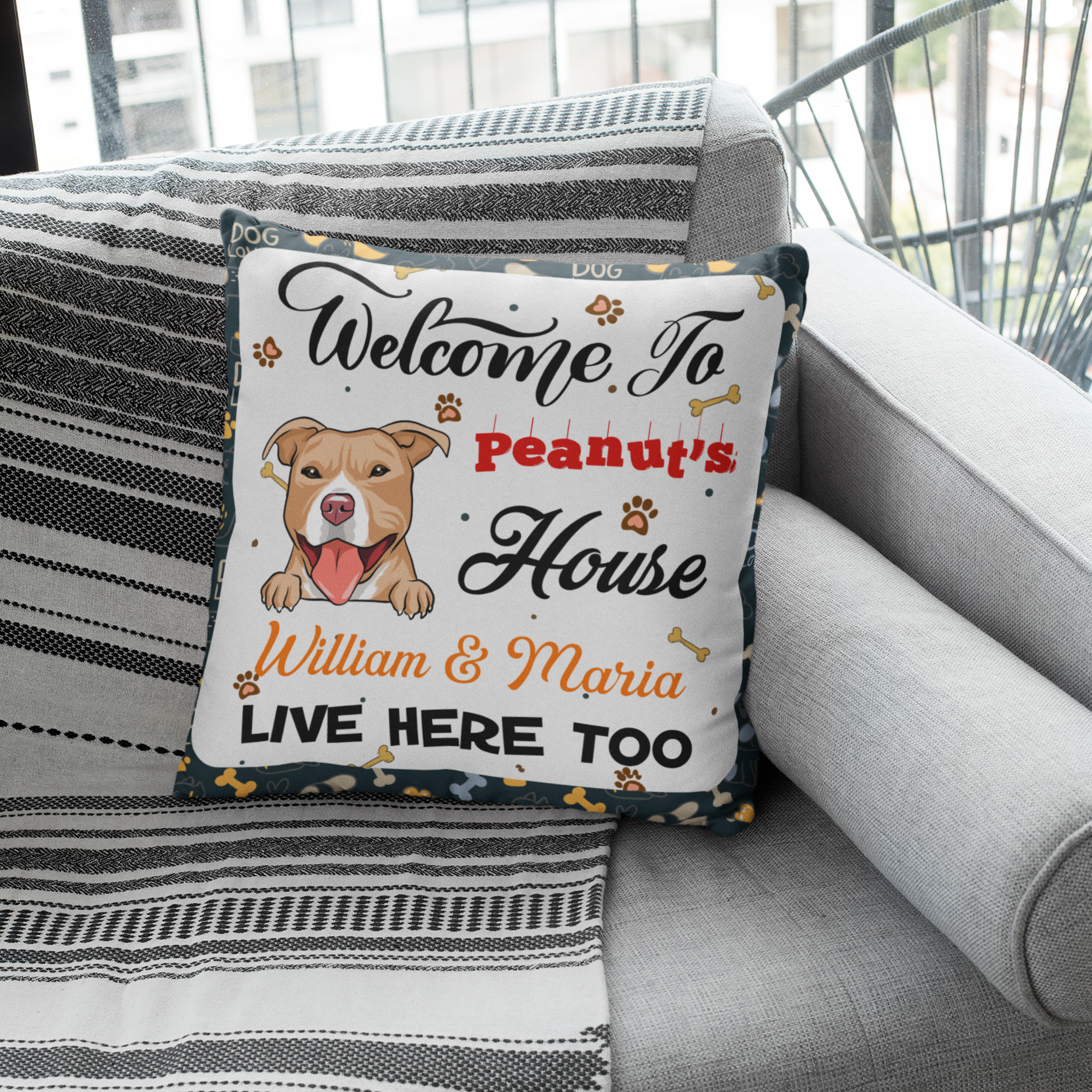 Welcome To My House 1 - Personalized Custom Linen Throw Pillow in 12' x 12' and 18' x 18' Sizes