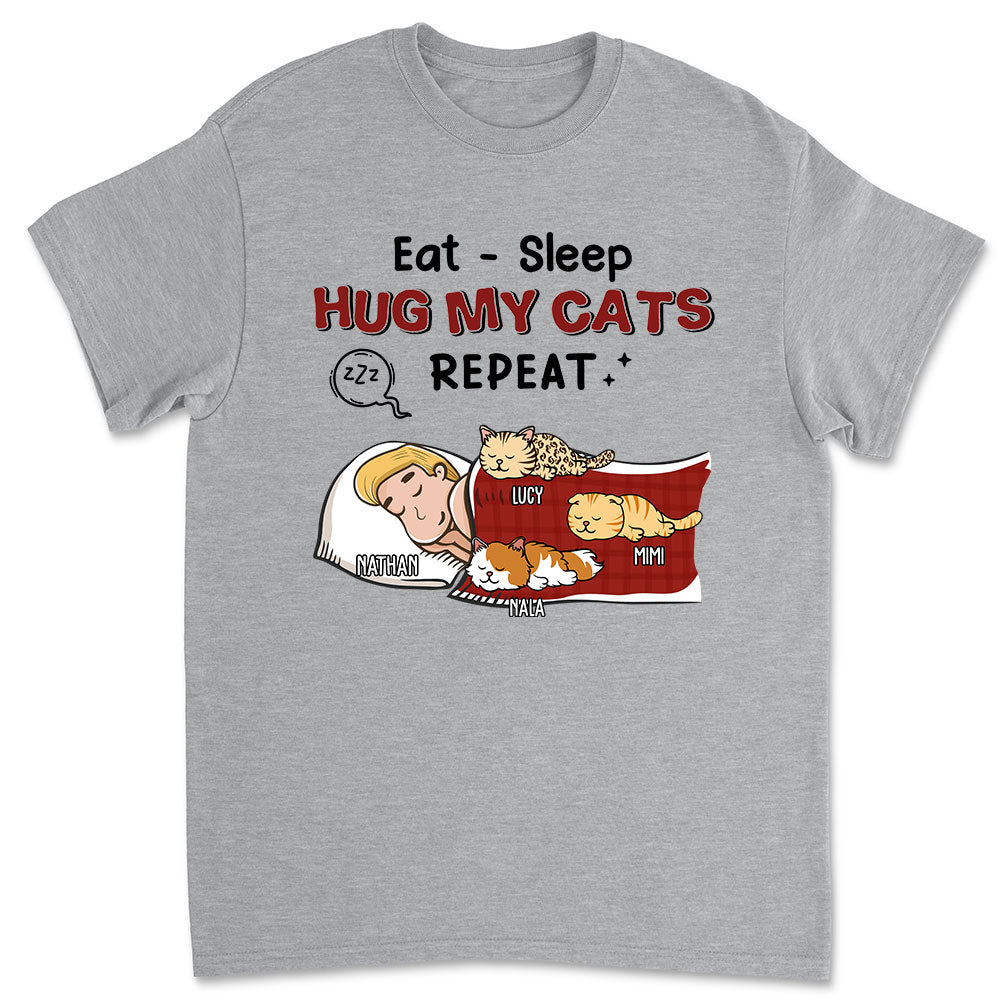 Eat Sleep Hug Cat Repeat - Customizable Unisex 5.3 oz Personalized T-shirt for Pet Lovers