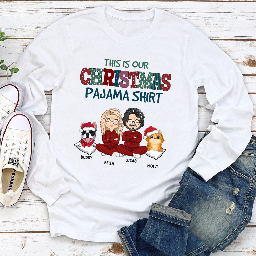 Customizable Christmas Pajama Couple Long Sleeve T-shirt - Personalized for a Unique Gift