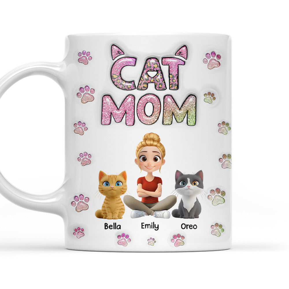 Adorable Cat Mom Chibi - Personalized Custom 3D Inflated Effect 11oz Ceramic Mug