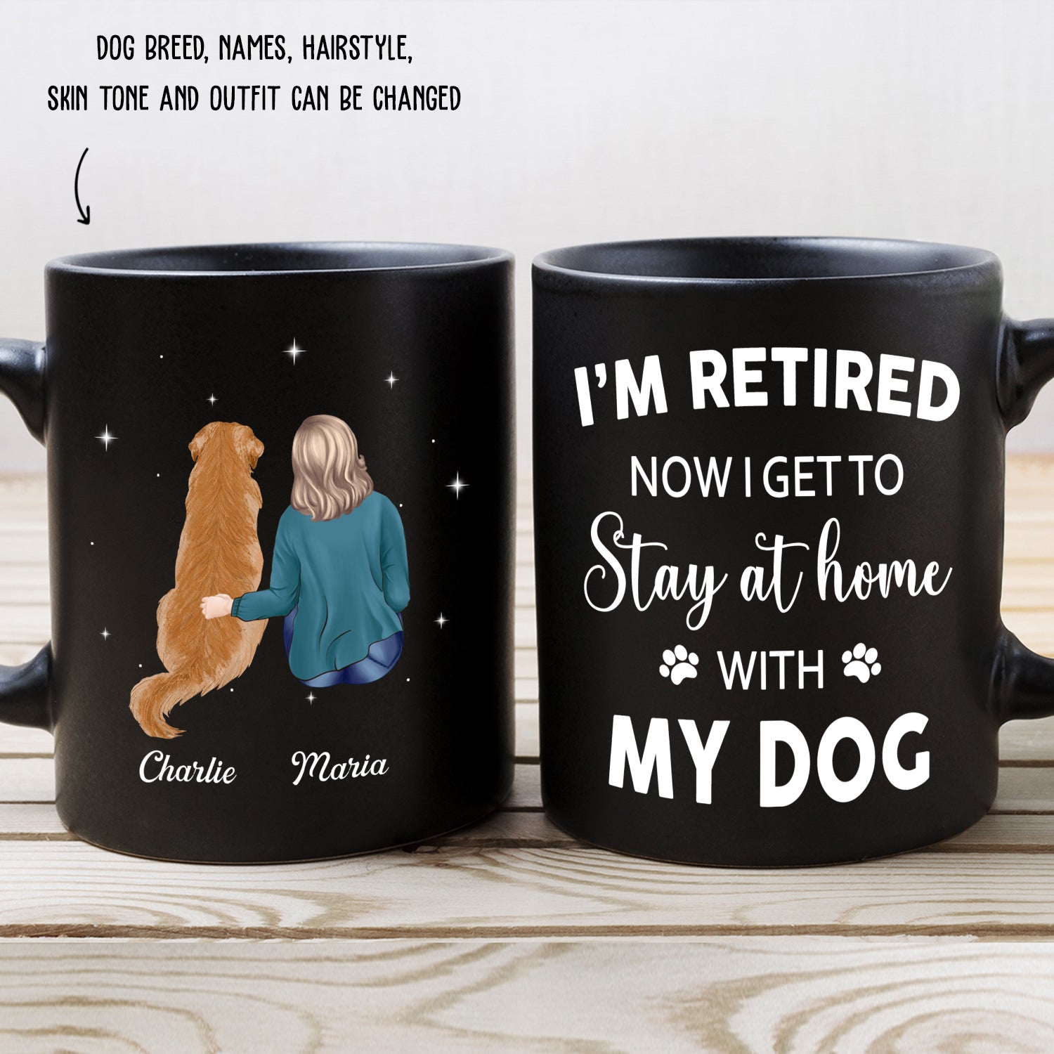 Stay At Home With Dog - Customizable Personalized Black Ceramic Coffee Mug (11oz & 15oz)