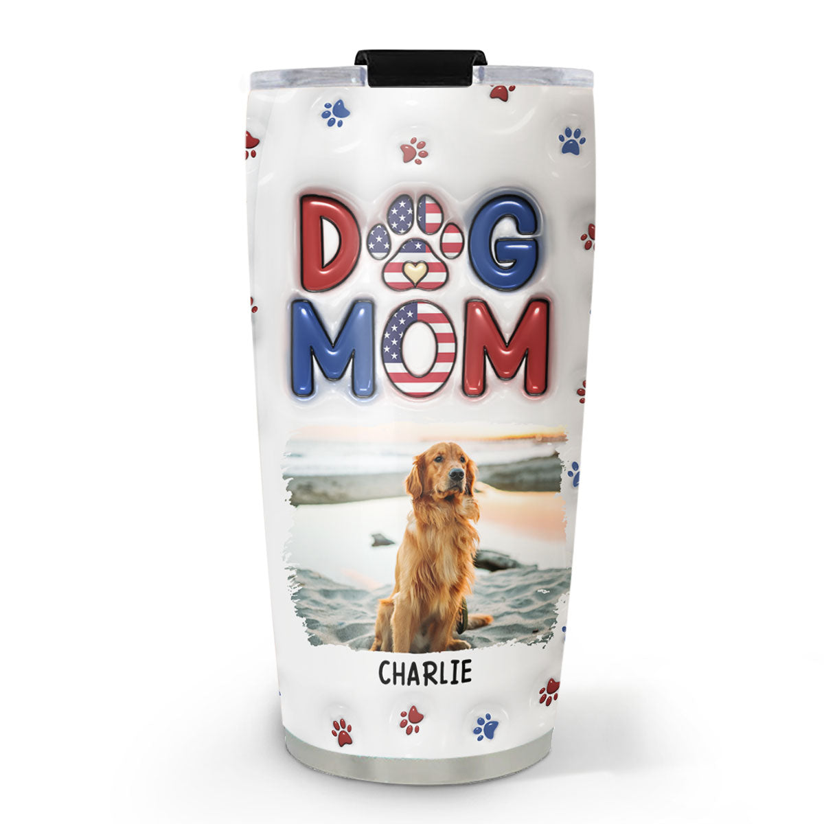 Adorable Dog Mom Version 3 Personalized Custom 3D Inflated Effect Stainless Steel 20oz Tumbler