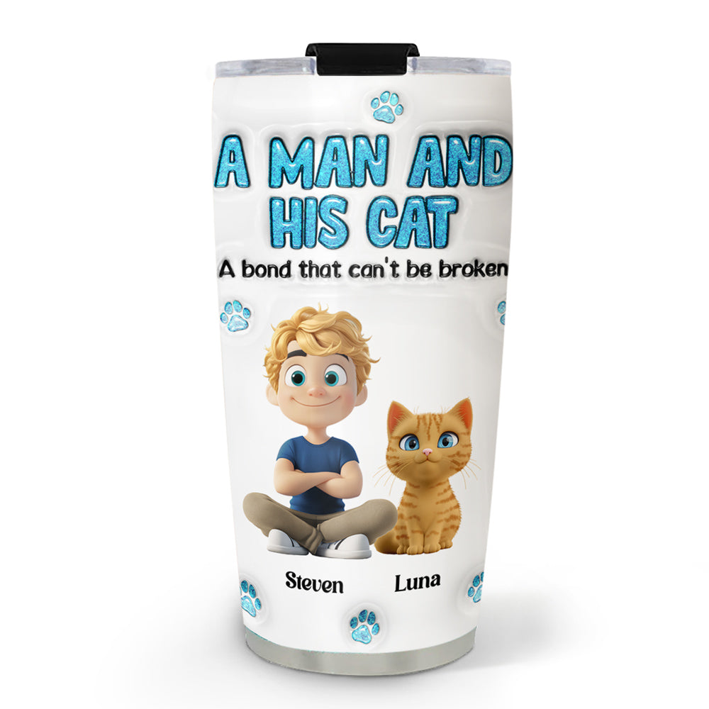 A Man And His Cat - Personalized Custom 3D Inflated Effect 20oz Stainless Steel Tumbler for Long - Lasting Temperature Retention