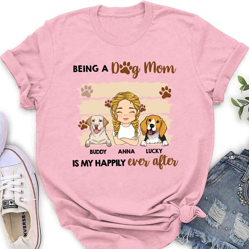 Being A Happy Dog Mom - Personalized Custom Women's Cotton Blend T-shirt with Feminine Pattern