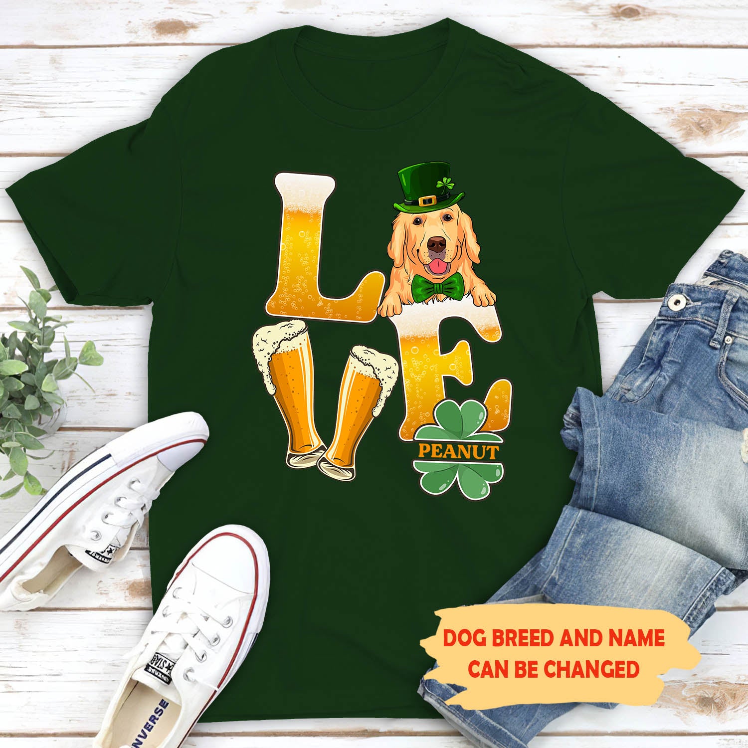 St. Patrick's Day - Beer Love Dog Personalized Custom Unisex 5.3 oz T-shirt