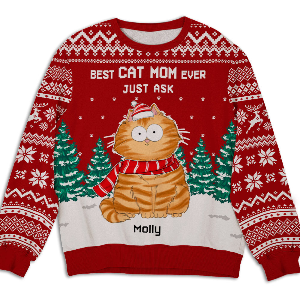 Best Cat Mom Ever - Customizable All-Over-Print Unisex 8.8 oz Polyester Blend Sweatshirt