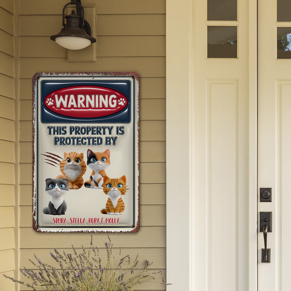 Ver Cat Protected Personalized Custom 3D Inflated Effect Heavy Gauge Aluminum Metal Sign for Home and Office Decor