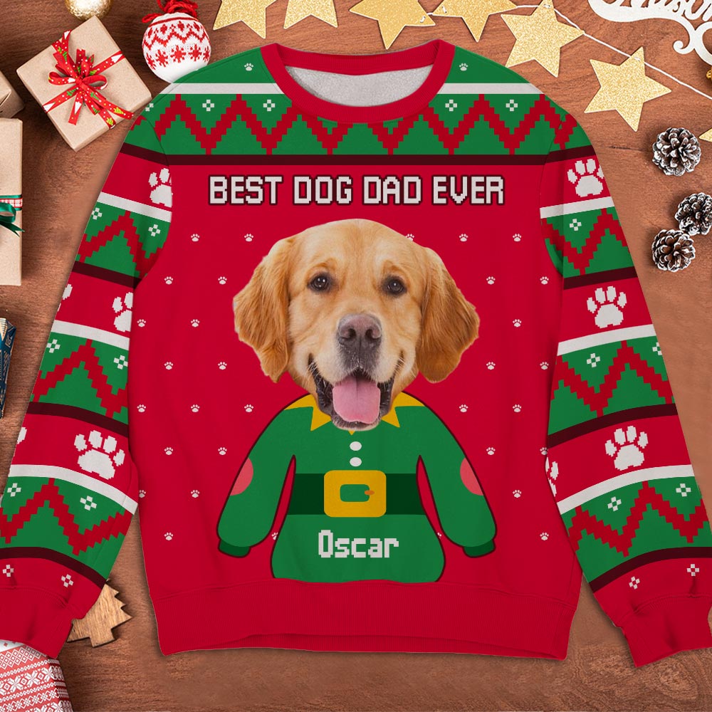 Christmas Dog Face - Personalized Custom Photo All-Over-Print Unisex 8.8 oz Polyester Blend Sweatshirt for Dog Lovers