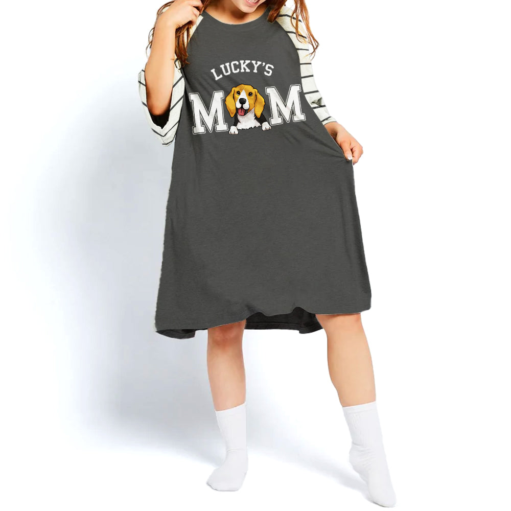 Dog Mom Personalized Custom 3/4 Sleeve Basic Striped Dress - Ideal for Every Occasion