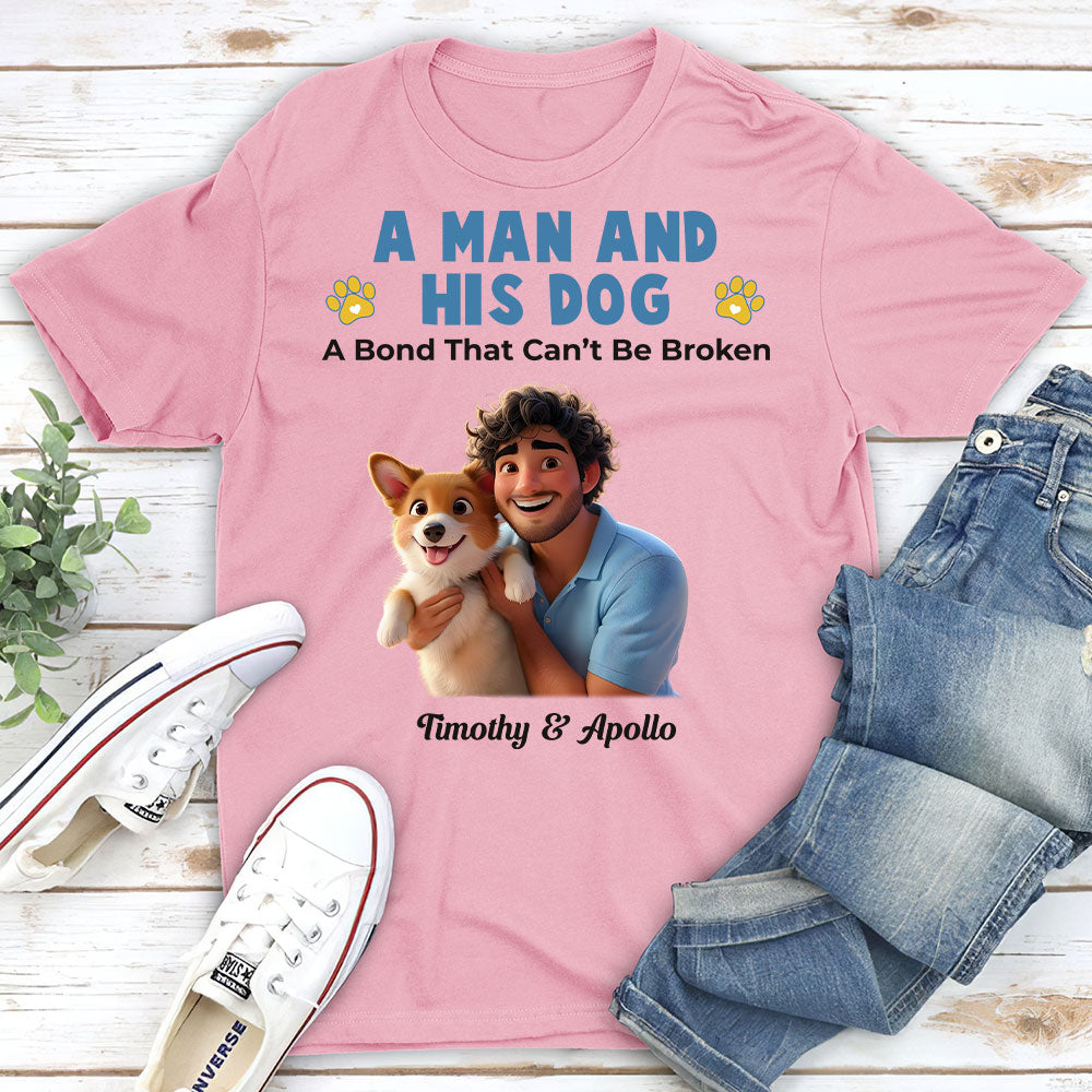 Boy And His Pups Cartoon Style - Personalized Custom Unisex 5.3 oz T-shirt for Pet Lovers