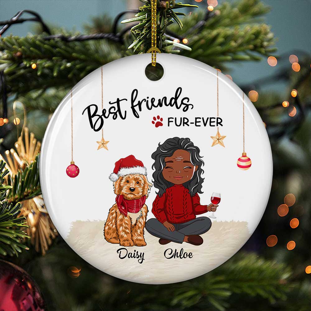 Best Friend Fur-ever - Personalized Custom 3-inch Diameter Circle Ceramic Christmas Ornament for Pet Lovers