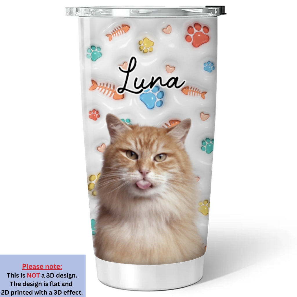 Adorable Personalized Custom 3D Inflated Effect Cute Cat Baby Photo Tumbler - 20oz High - Quality Stainless Steel