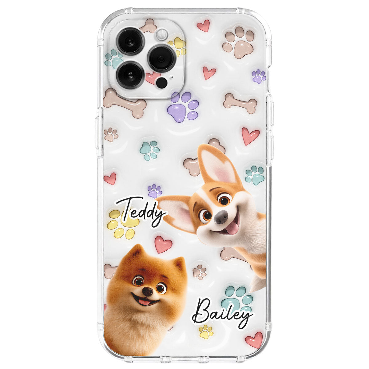 Adorable Baby Dogs - Personalized Custom 3D Inflated Effect Phone Case for Stylish Protection